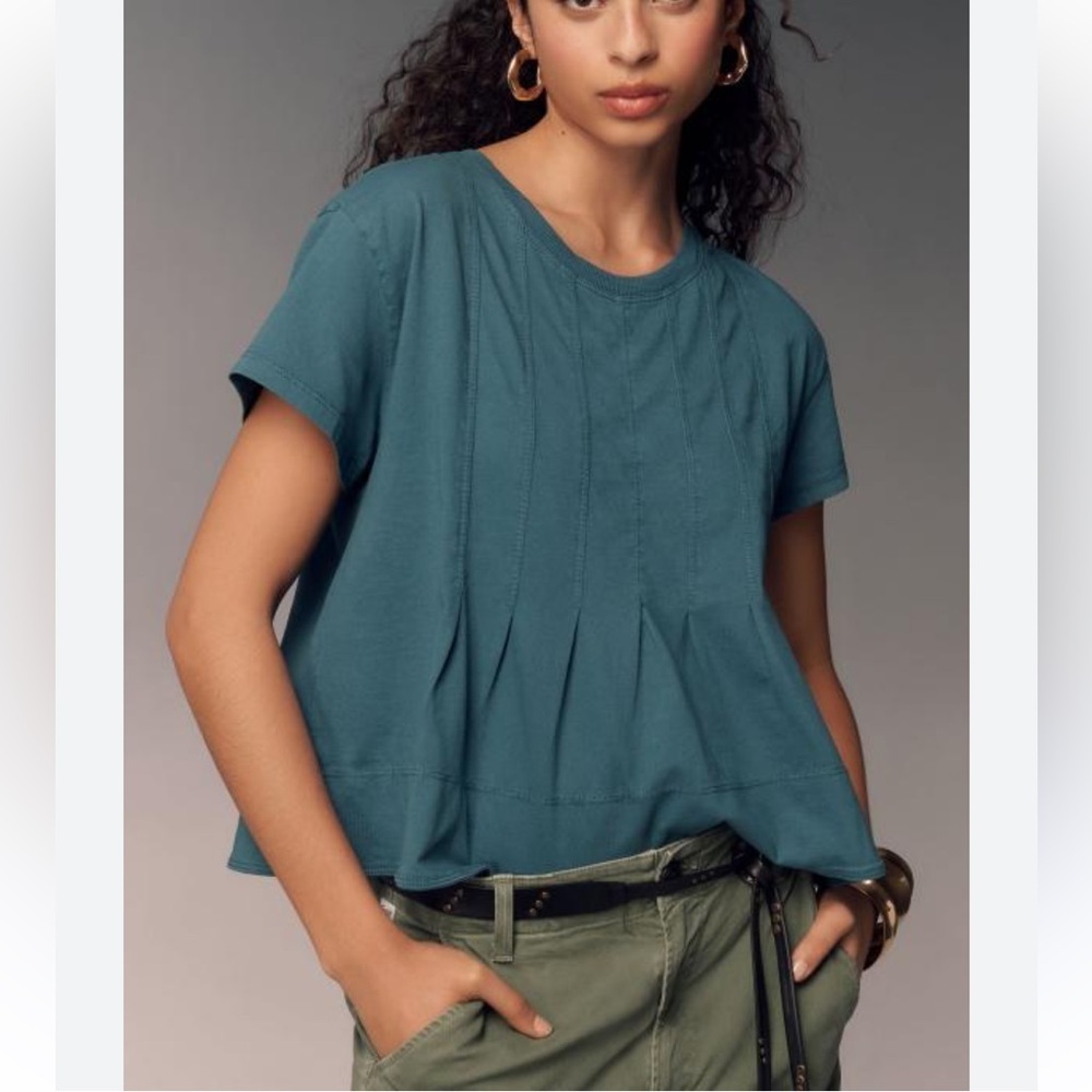 Women’s Pleated Short-Sleeve Top in Teal